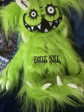 Dolls Kill Neon Green Furry Monster Plush with Embroidered Logo